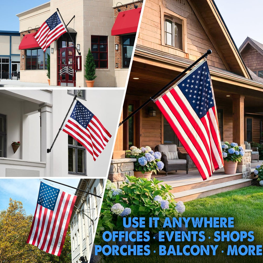 XIFAN American Flag with Pole Kit for Outside - 6FT Black Stainless Steel Fla...