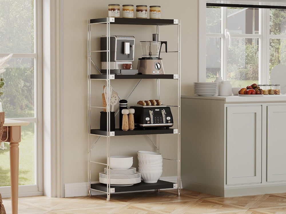 4-Tier Industrial Bookshelf, Wood and Metal Shelf Unit, Storage Bookcase