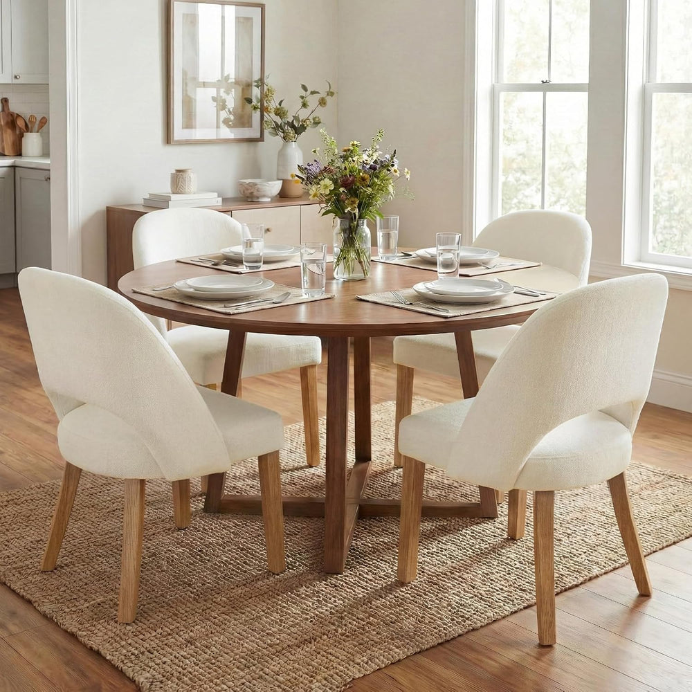 Wooden Dining Chairs Set of 4, Cream Chenille Kitchen Dining Chairs
