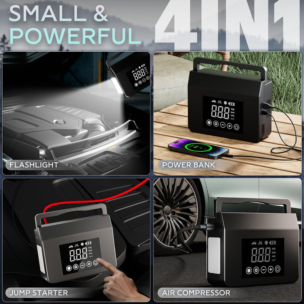 Hieha Portable Car Battery Jump Starter with Air Compressor, 4000A Peak