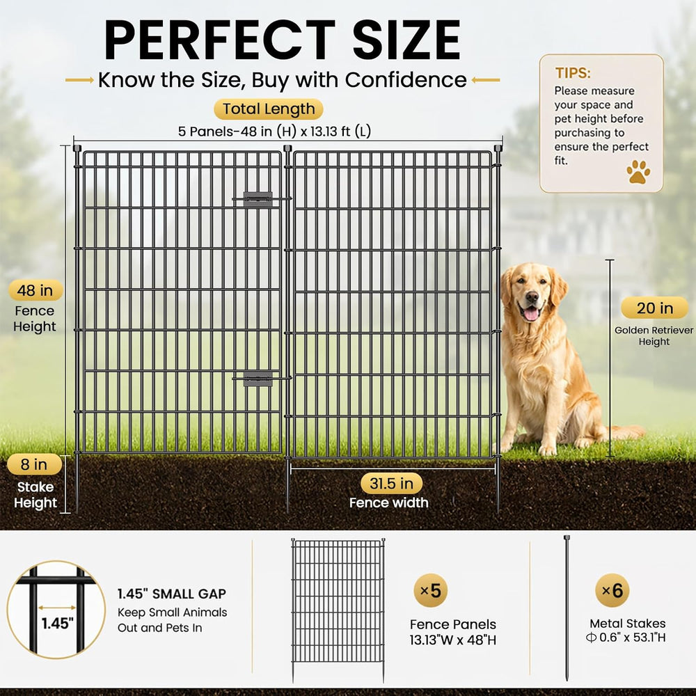 No Dig Garden Fence, Dog Fencing Outdoor for Yard, 5 Panels with Gate