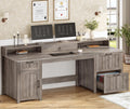 SEDETA 63" Farmhouse Executive Desk with Drawers and Storage Cabinet, Grey