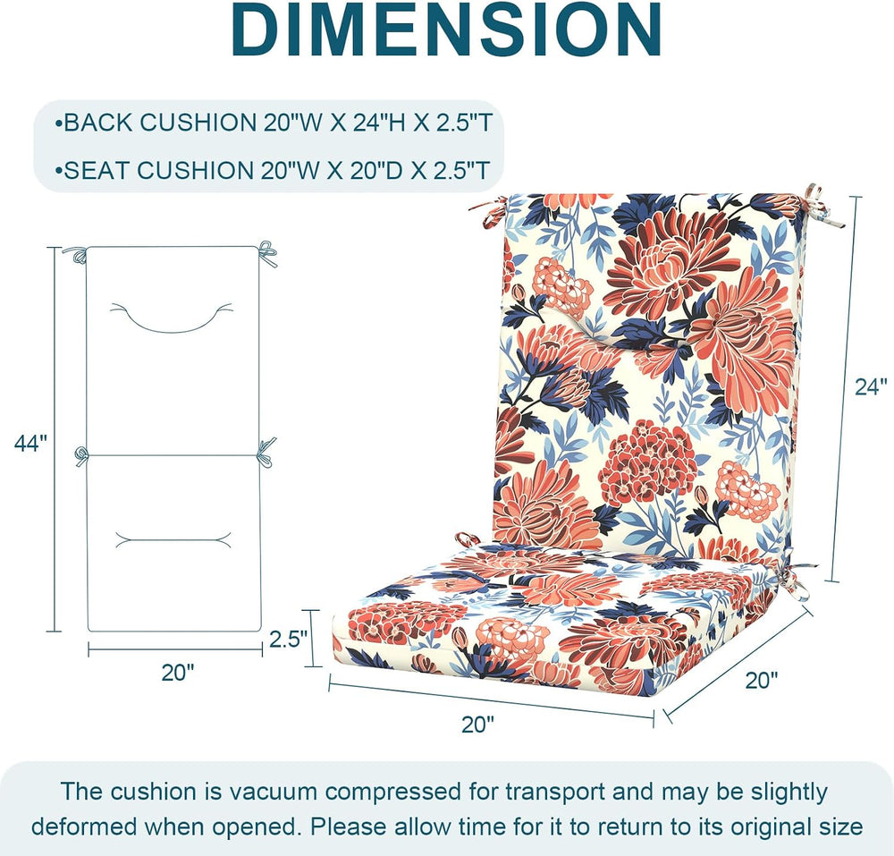 DYTXIII Outdoor High Back Chair Cushions Set of 2, 44x20 in Water Repellent P...