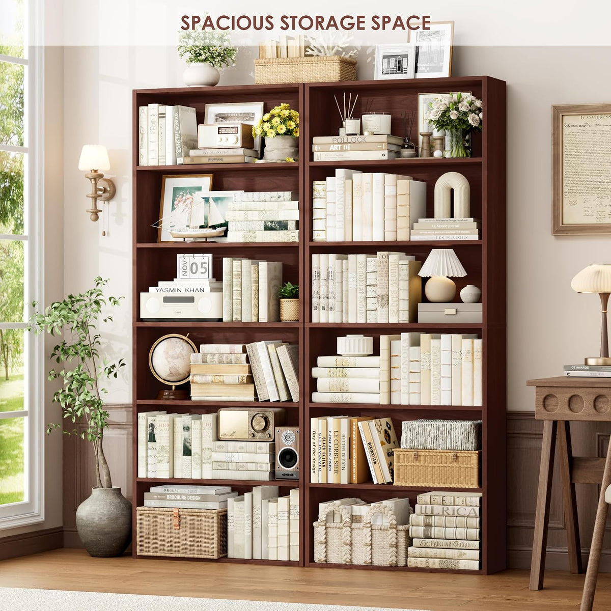 fotosok 6 tier tall bookshelf and bookcase with, package contents