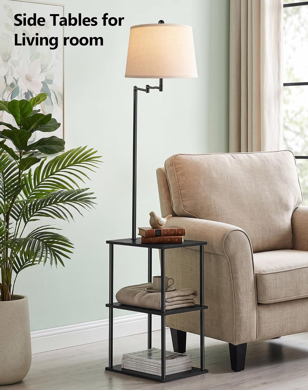 Swing Arm Floor Lamp with Table, Nightstands End Side Table for Living Room