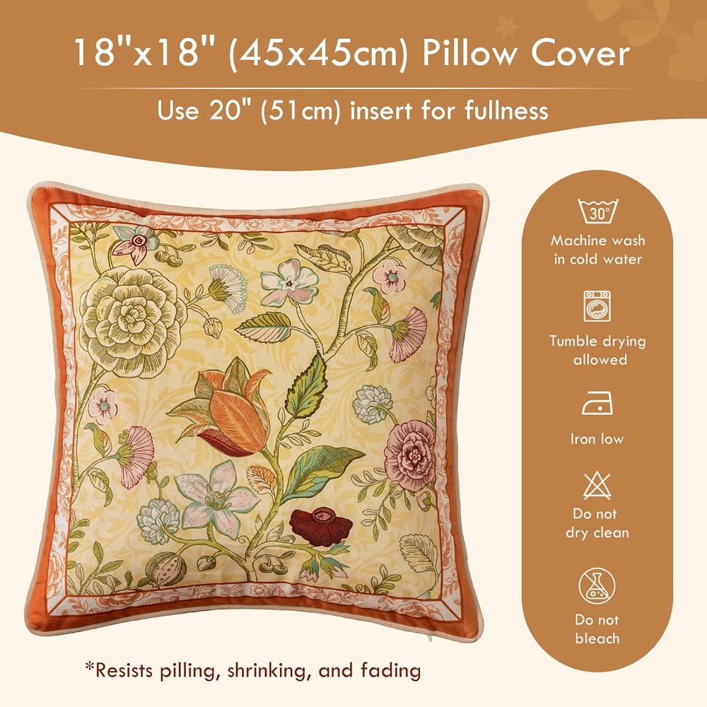 Vintage Burnt Orange Floral Pillow Cover 18x18, Terracotta Bell