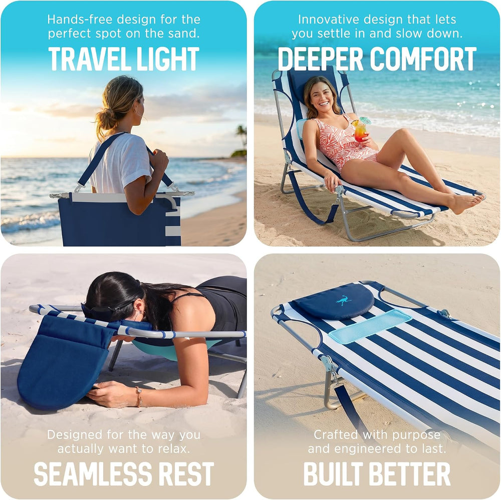 Ostrich the Ladies Comfort Lounger, Outdoor Reclining Beach Chair, Stripe