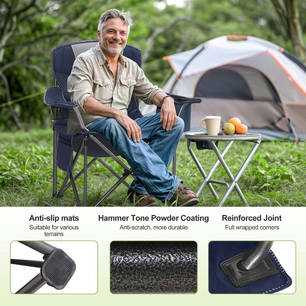 LET'S CAMP Folding Camping Chair Oversized Heavy Duty Padded Outdoor Chair