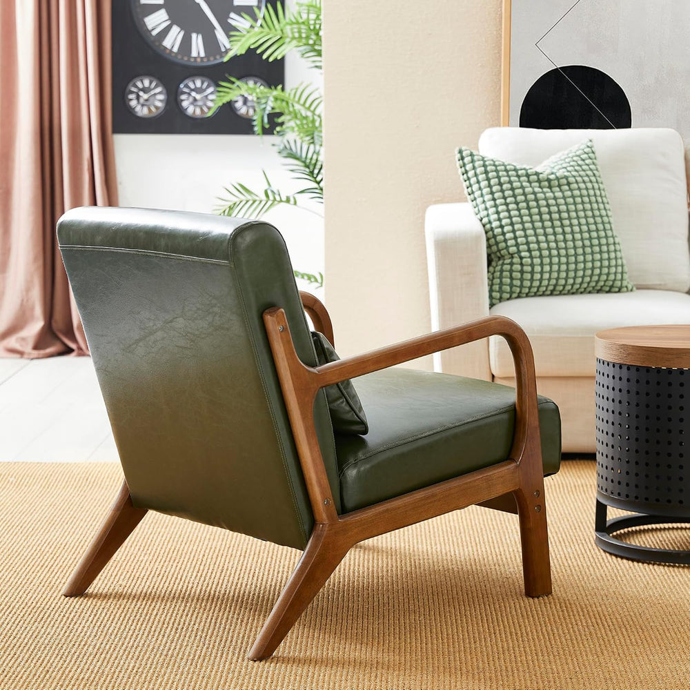 Glitzhome 2 Set Mid Century Hunter Green Accent Armchair, Single Reading Armc...