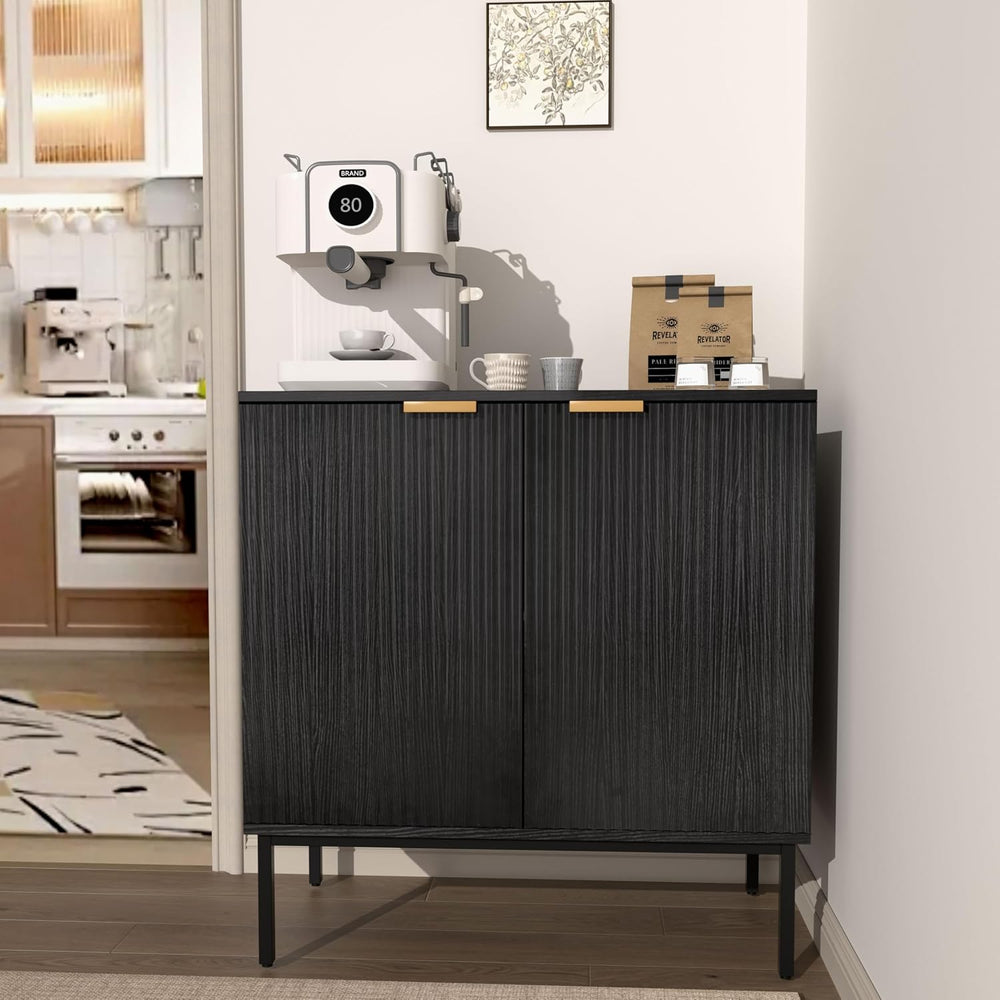 Fluted Sideboard, Buffet Cabinet with Storage（Black
