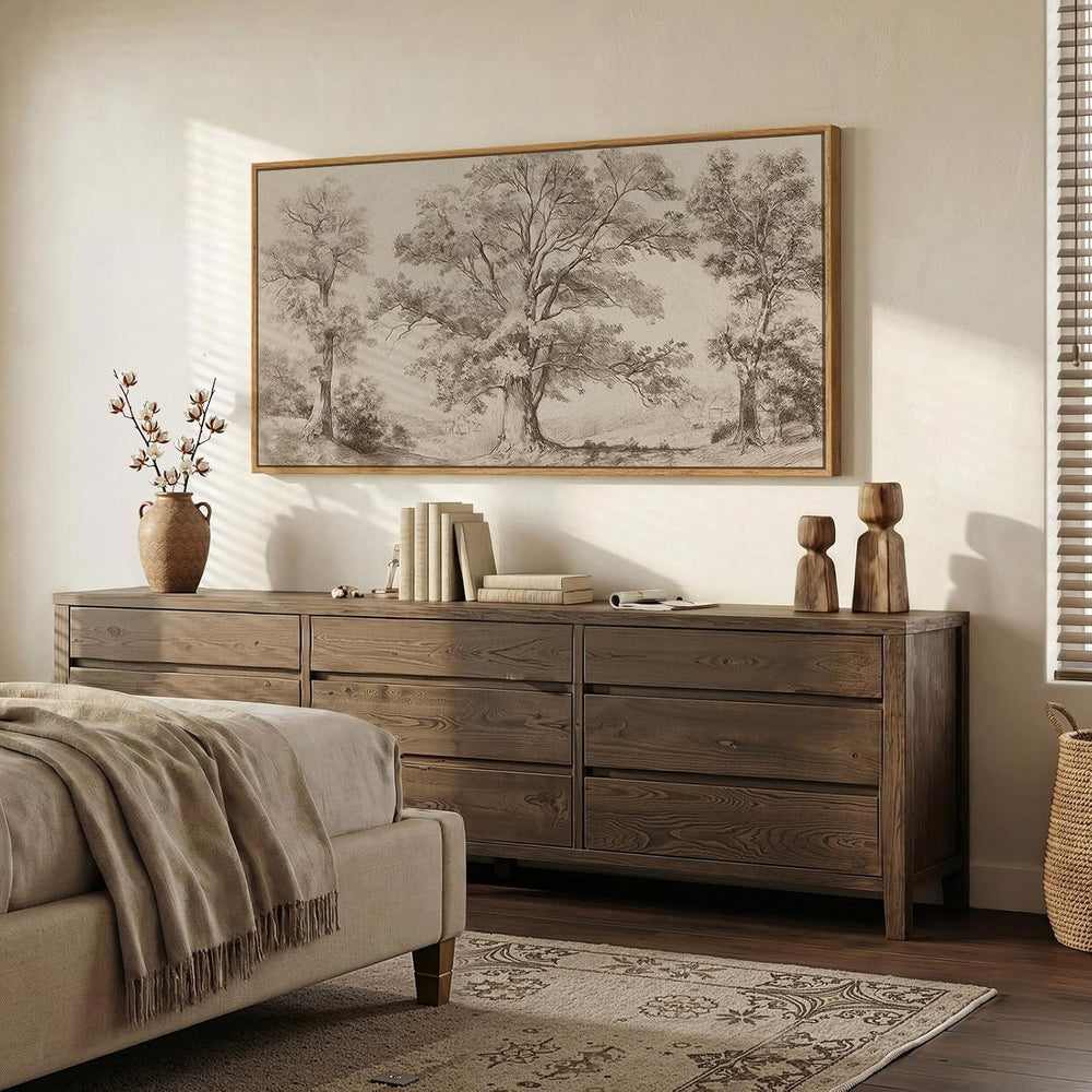 Extra Large Framed Vintage Landscape Wall Art for Living Room, 60x30 Inch