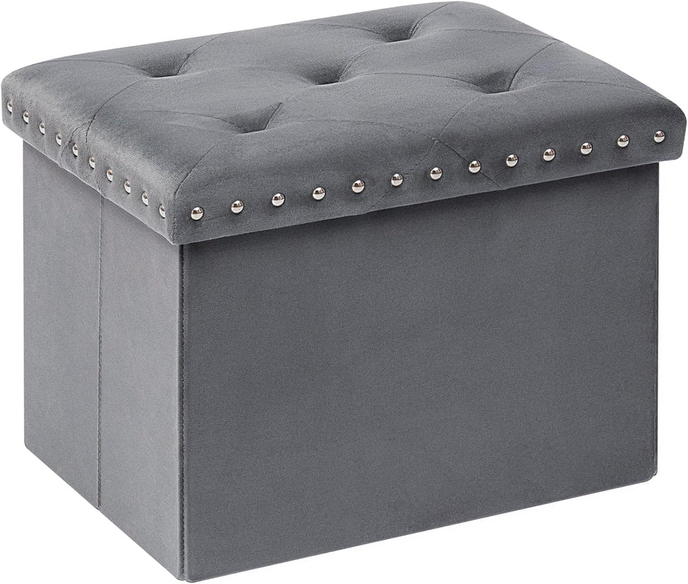 B FSOBEIIALEO Storage Ottoman Cube, 16.5" Velvet Folding Ottoman, Grey