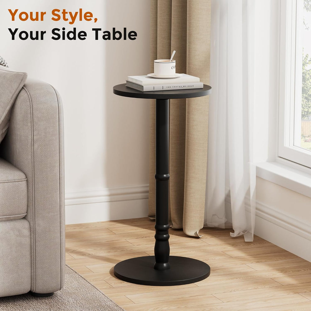 Homleke Round Side Tables Set of 2 with Solid Wood Pillar, Drink Tables