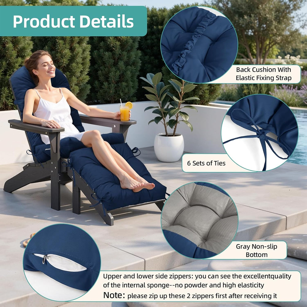 Rocking Chair Cushion Set with Ottoman Pad 4-in Thick, Dark Blue