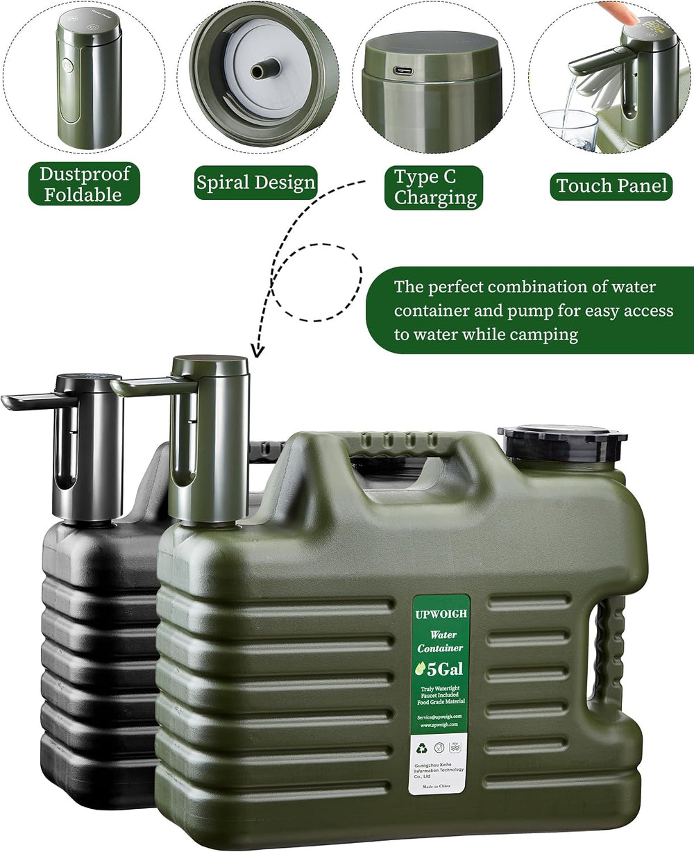 UPWOIGH 5 Gallon Water Jug with Rechargeable Touch Pump