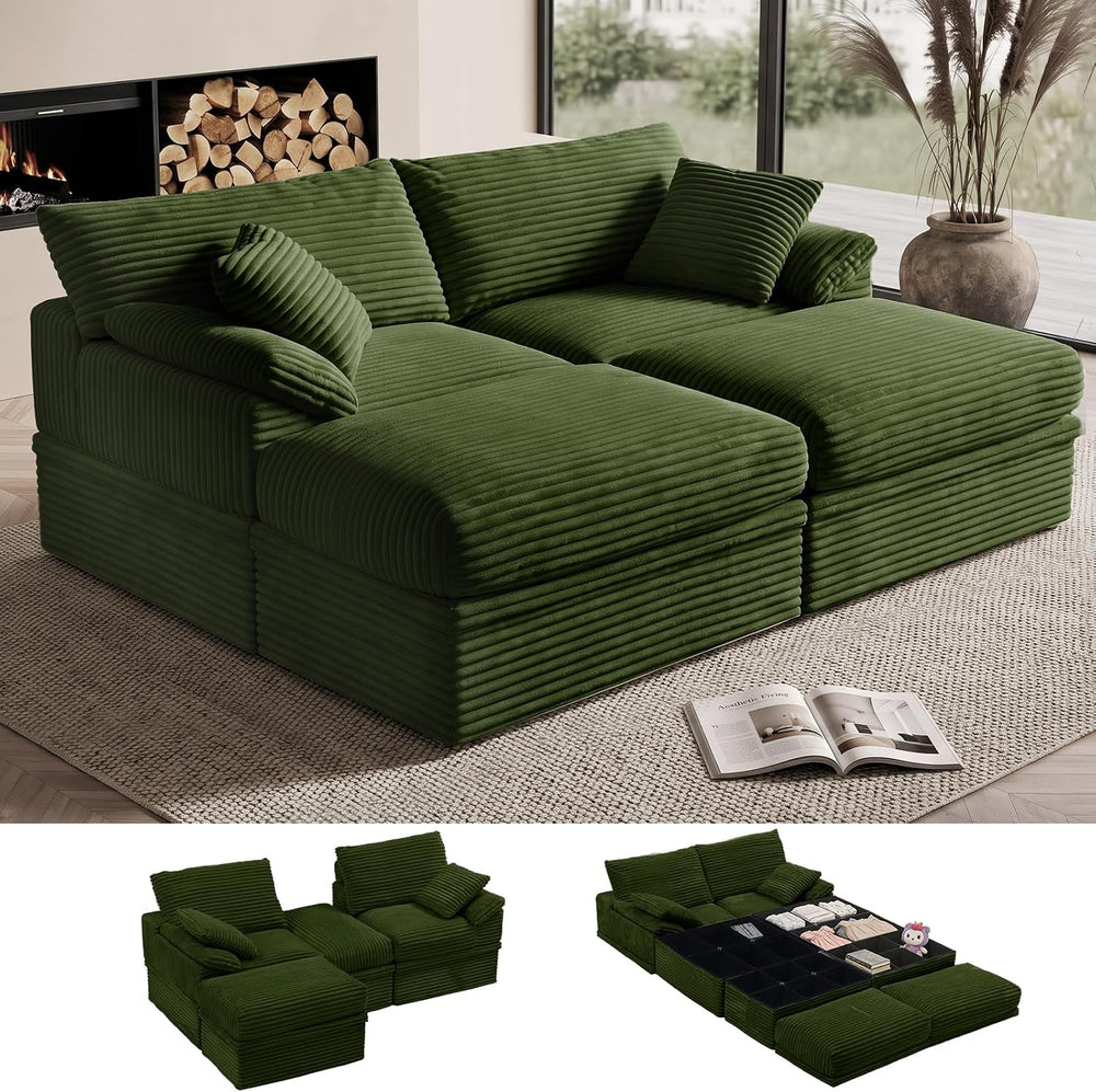 71" Modular Loveseat Sofa with Storage, 2-Seater Boneless Couch with Ott...