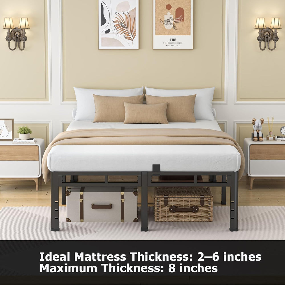 NKZ Queen Size Metal Platform Bed Frame, 24 Inch Dual-Layer Heavy Duty Base