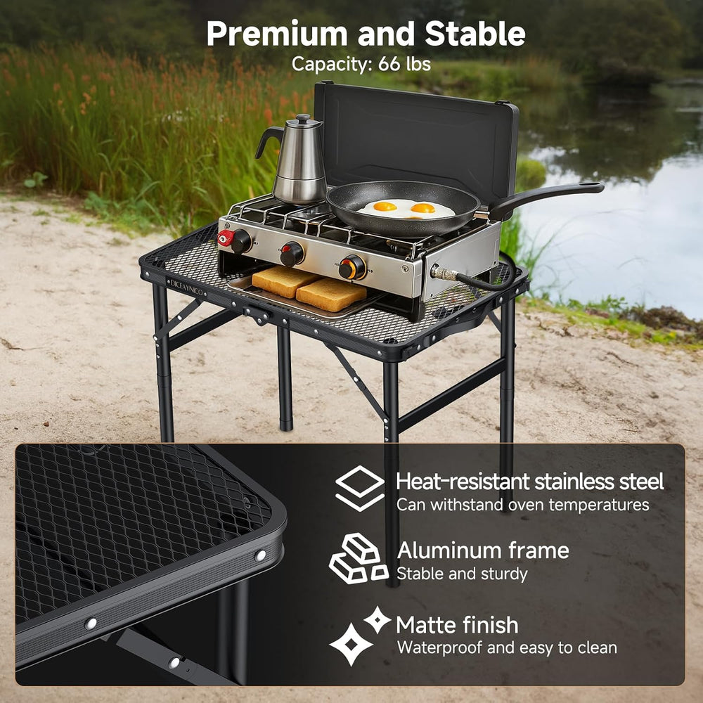 Folding Camping Table, 22.8"x15.7" Picnic Table, 3 Adjustable Height