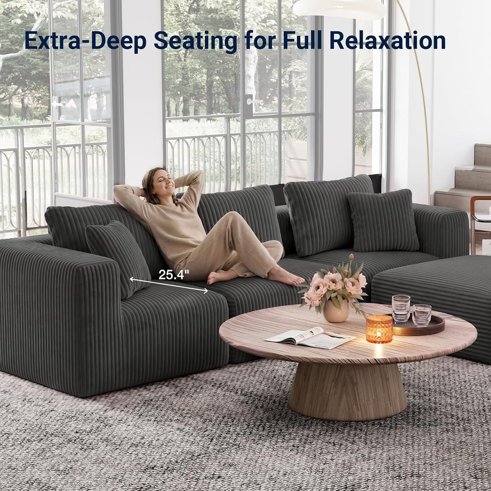 Avenco 106-inch 3-Seater Modular Sofa Couch, Corduroy Fabric