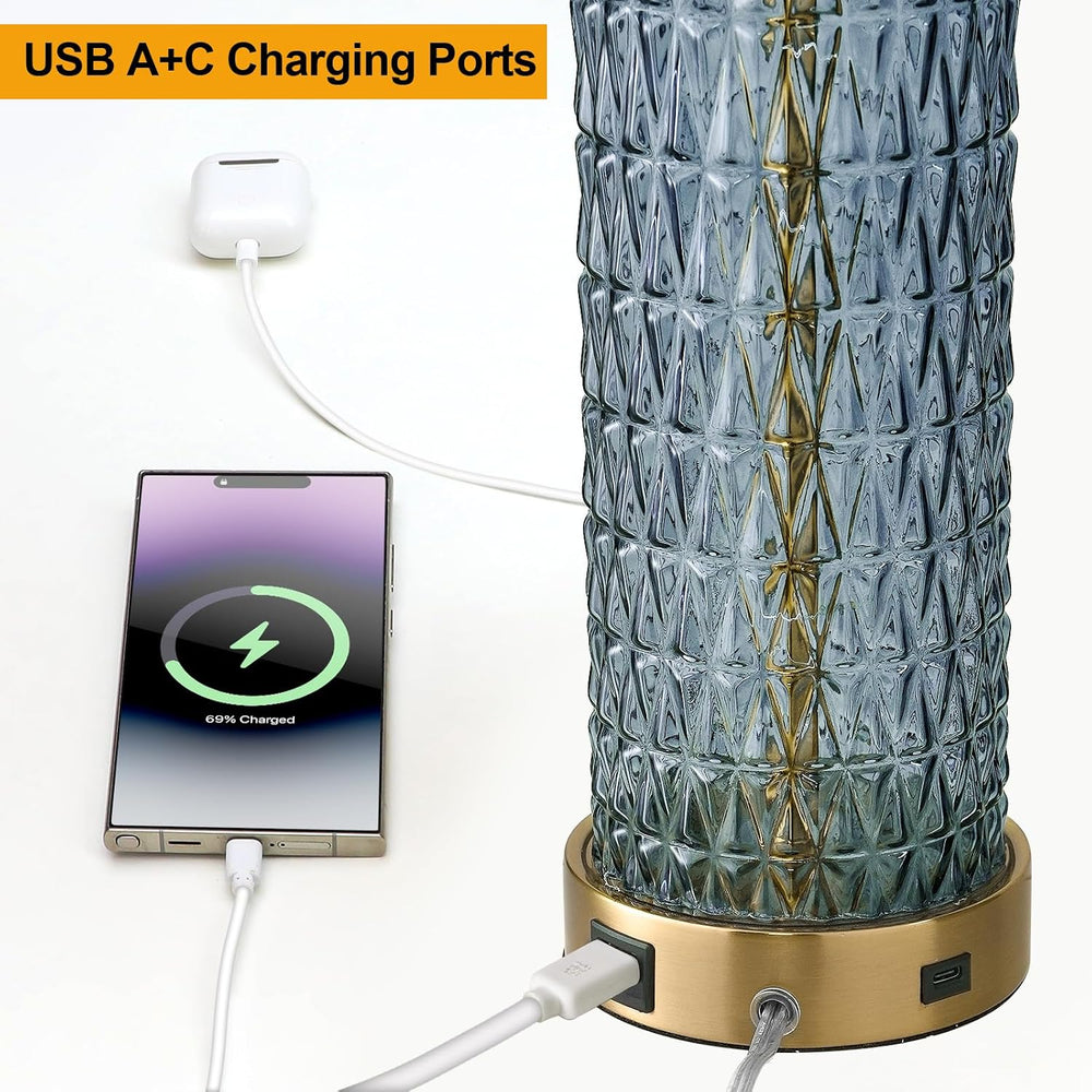 Oneach 27.75" Blue Table Lamps Set of 2 with LED Nightlight for Bedside