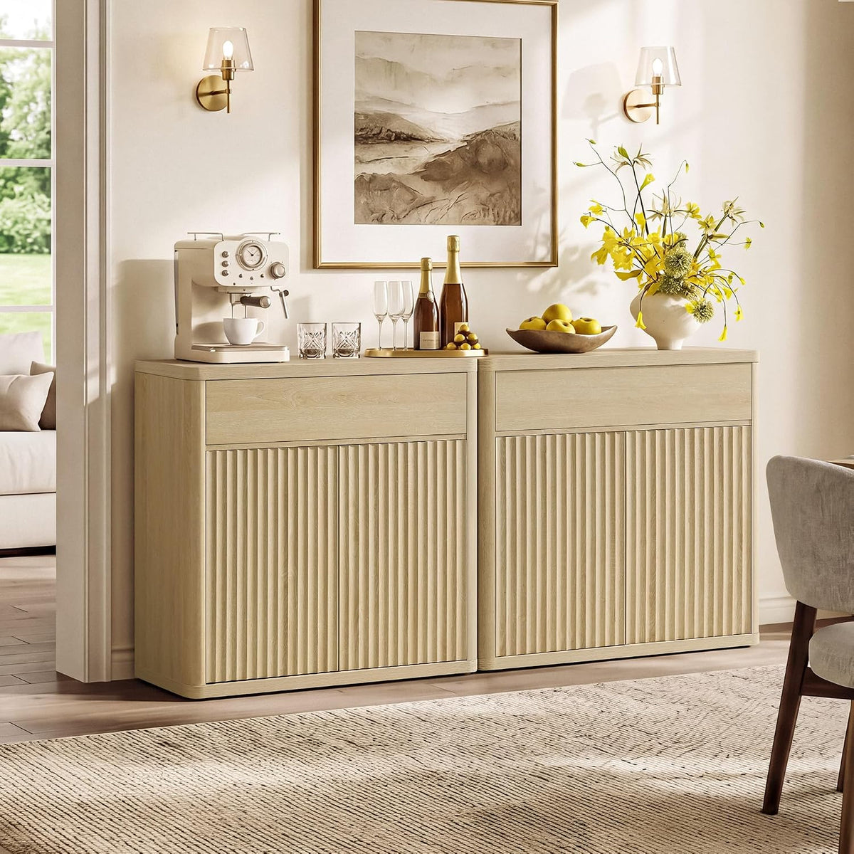 SICOTAS Buffet Cabinet with Storage - Accent Fluted Storage Cabinet with 2 Doors & 1 Drawer 34.6" Wide Modern Sideboard Credenza Large Buffet Table for Living Room Kitchen Dining Room Entryway Office