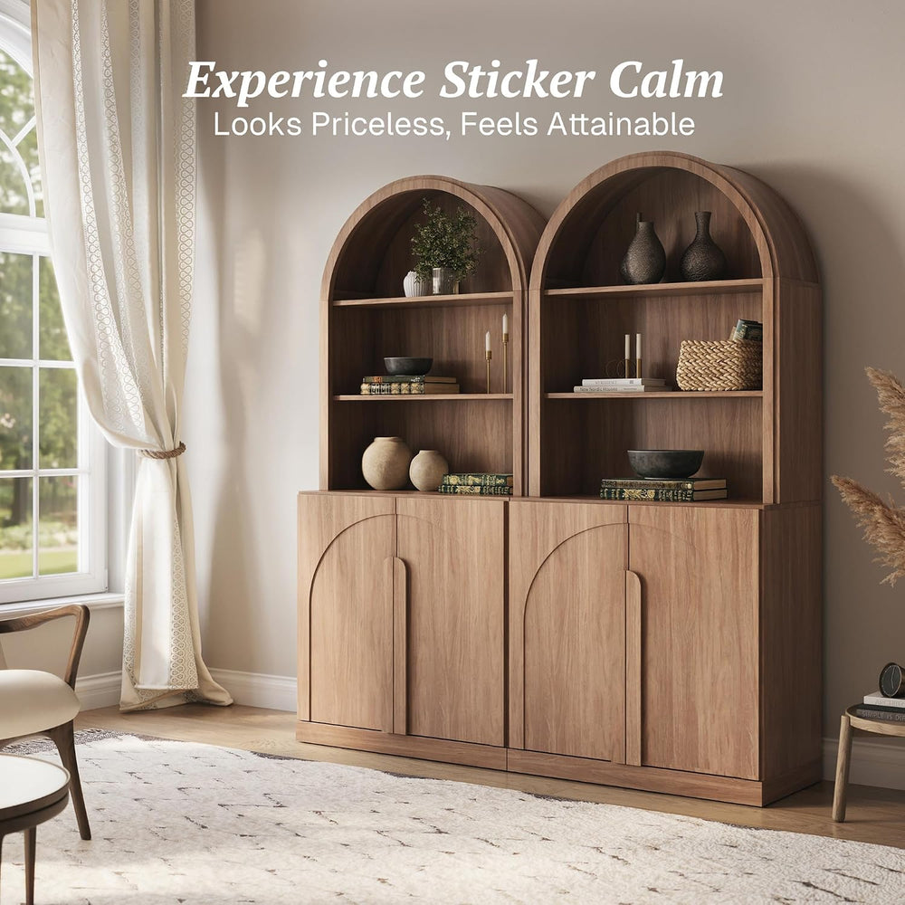 BELLEZE Set of 2 71"Tall Storage Cabinet with Arched Hutch, Wooden Sideb...