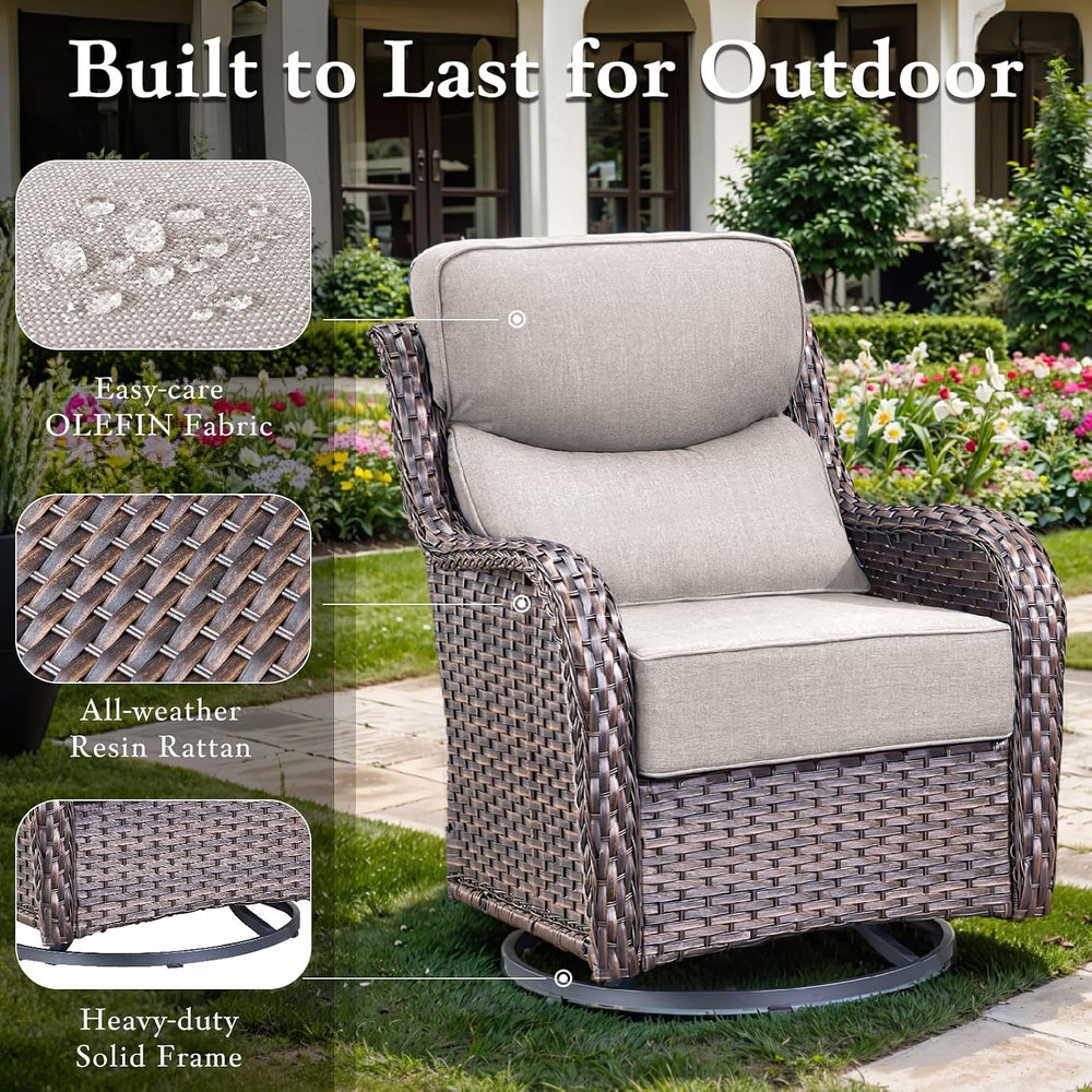 7 PCS Patio Furniture Set with Fire Pit Table & Swivel Chairs, Brown/Beige