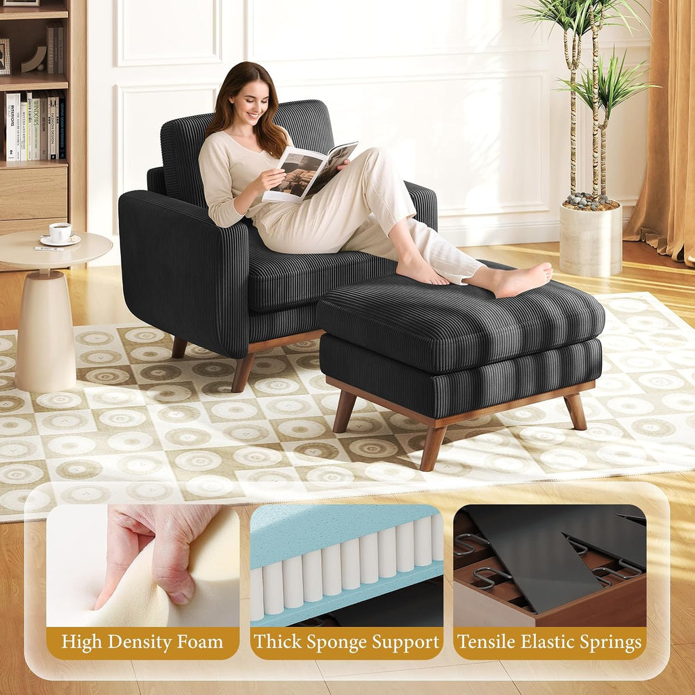 Vesgantti 38.5" Accent Chair with Movable Ottoman, Comfy Corduroy Armcha...