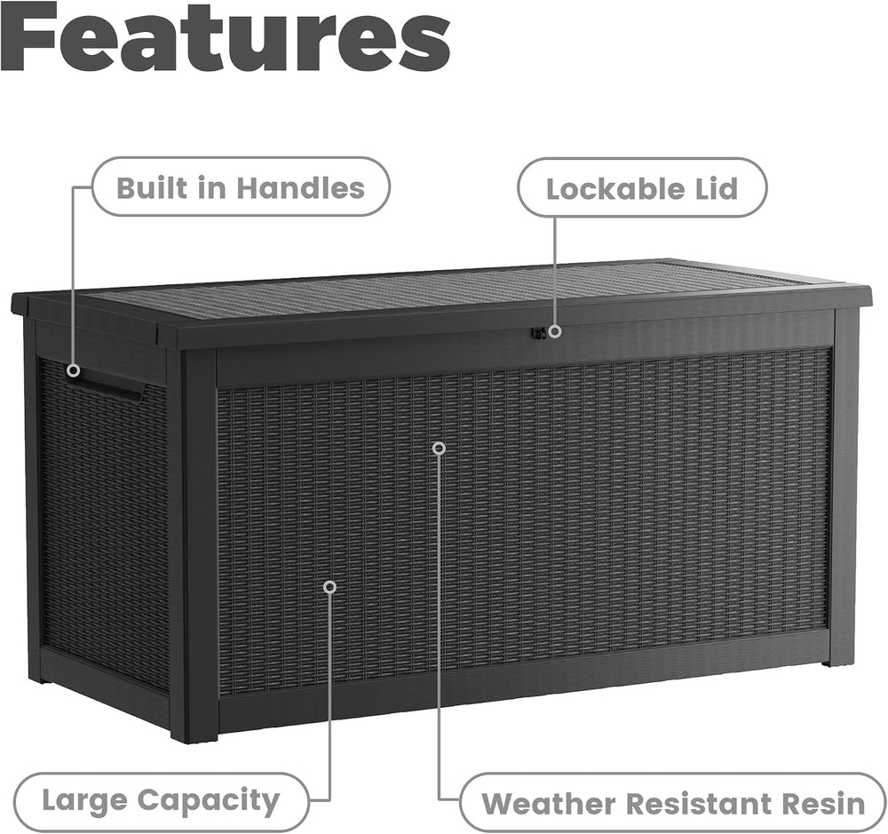 380 Gallon Outdoor Storage Box, Extra Large Waterproof Resin Deck Box with Lo...