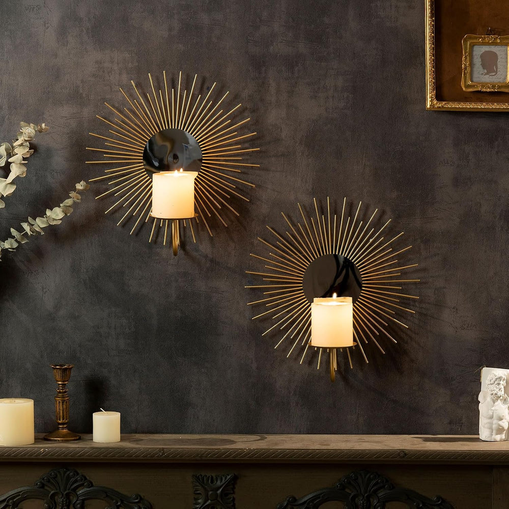 AIM & GGKK Wall Candle Sconce Holder,Set of 2 Mirror Wall Mounted Metal C...