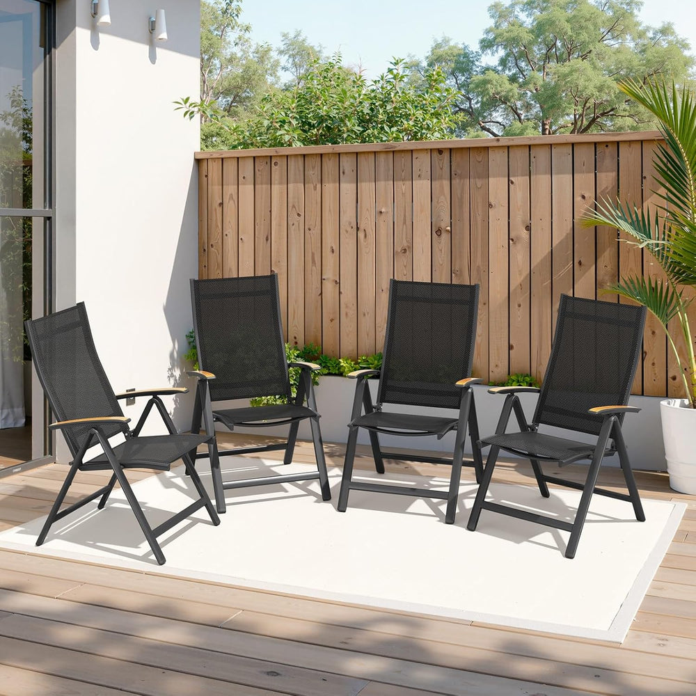 Crestlive Products Folding Patio Chairs Set of 6, Outdoor Recliner Chairs