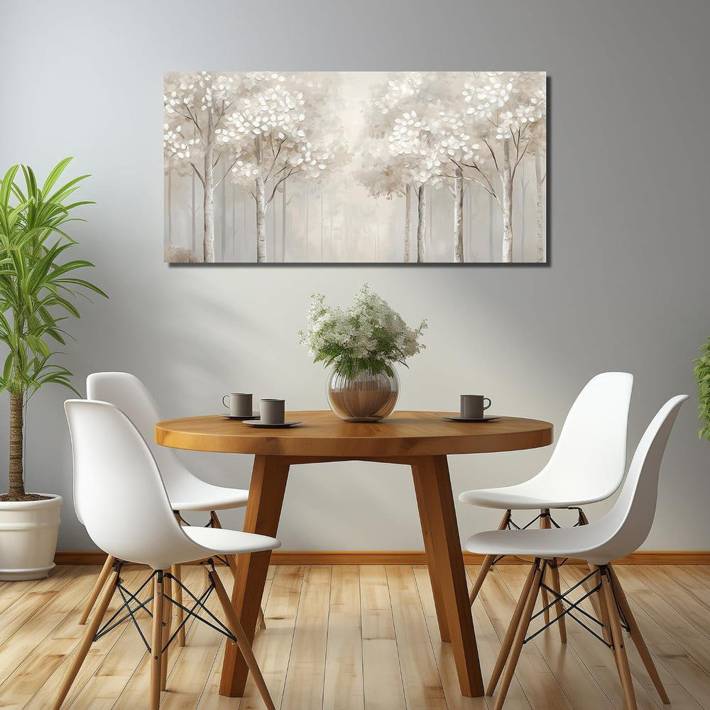 ANCXWOTER Large Forest Wall Art for Living Room Light Grayish-White Misty Bir...
