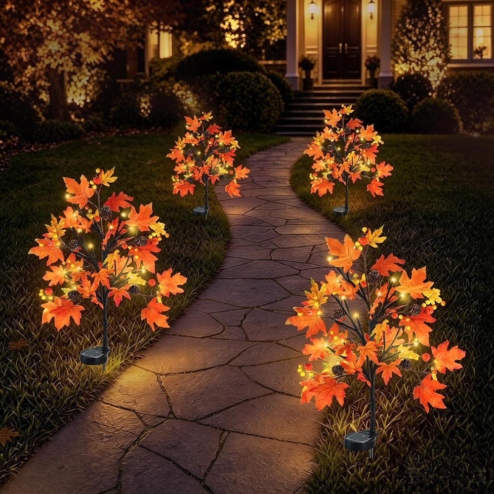 4 Pack Fall Solar Lights Outdoor Decorative,Maple Leaf Stake Lights