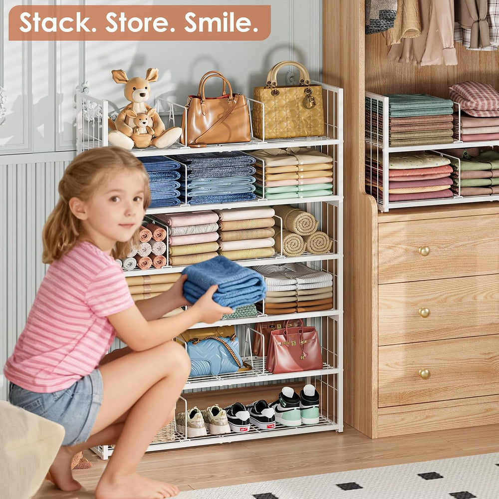 Hongtamoya Stackable Closet Storage Shelf with Adjustable Divider