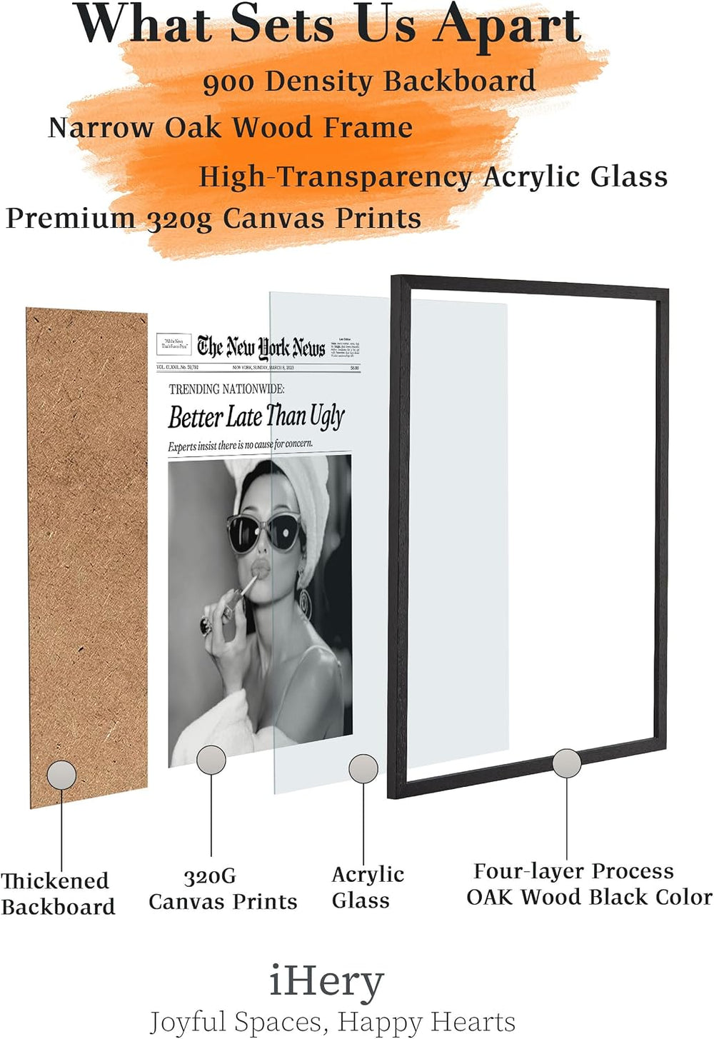 iHery 12x16in Audrey Hepburn Better Late Than Ugly Framed Bathroom Art
