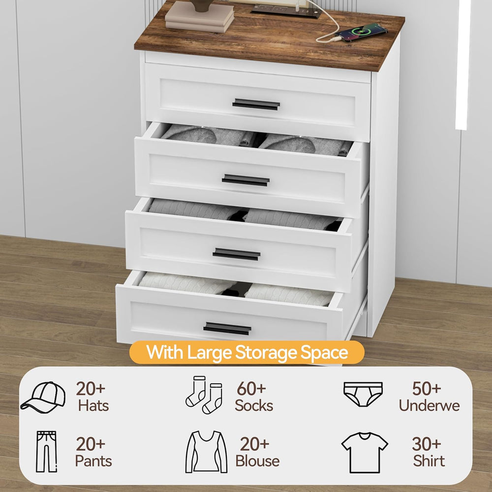 GEPELCN Farmhouse 4 Drawers Dresser for Bedroom Rustic Chest of Drawers with ...