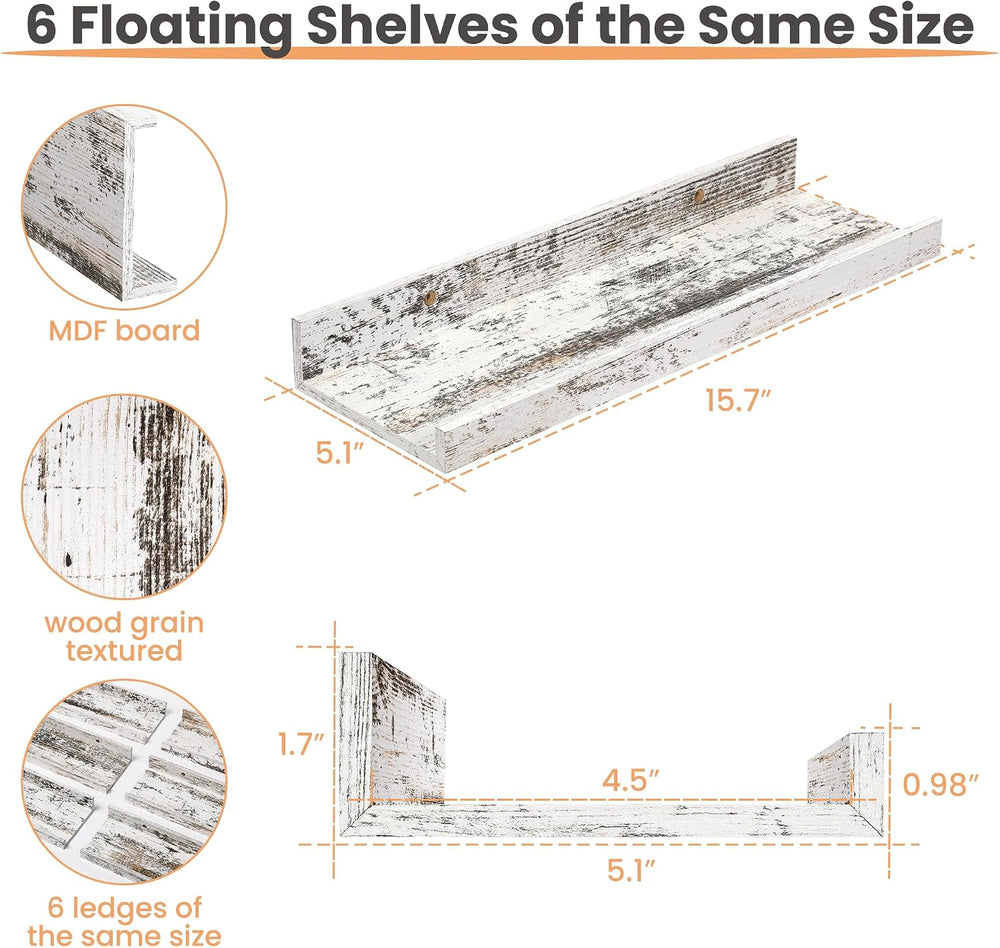 upsimples Floating Shelves for Wall Decor Storage Rustic White,6Pcs 15.7'...