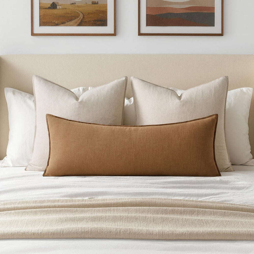 MIULEE Decorative Linen Lumbar Pillow Cover 14x36 Inch Brown