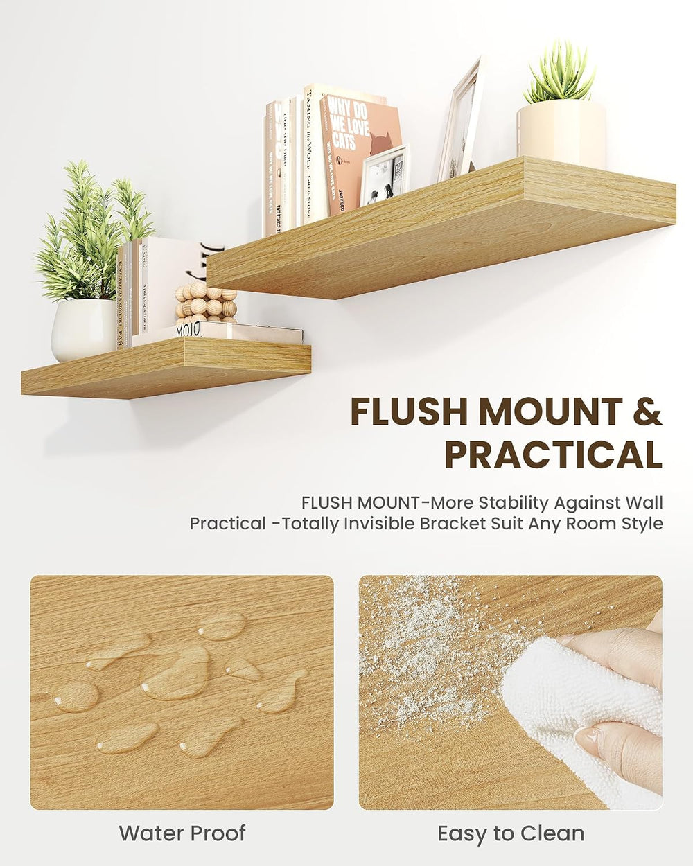 Marsmiles 55" Floating Shelves for Wall, Wooden Shelves with Invisible B...