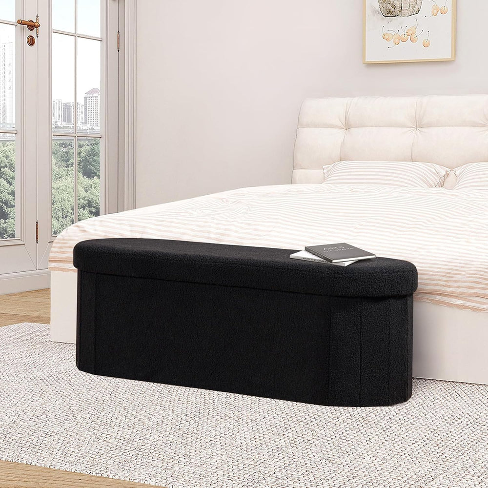 B FSOBEIIALEO 43.3" Sherpa Ottoman with Storage for Living Room, Black