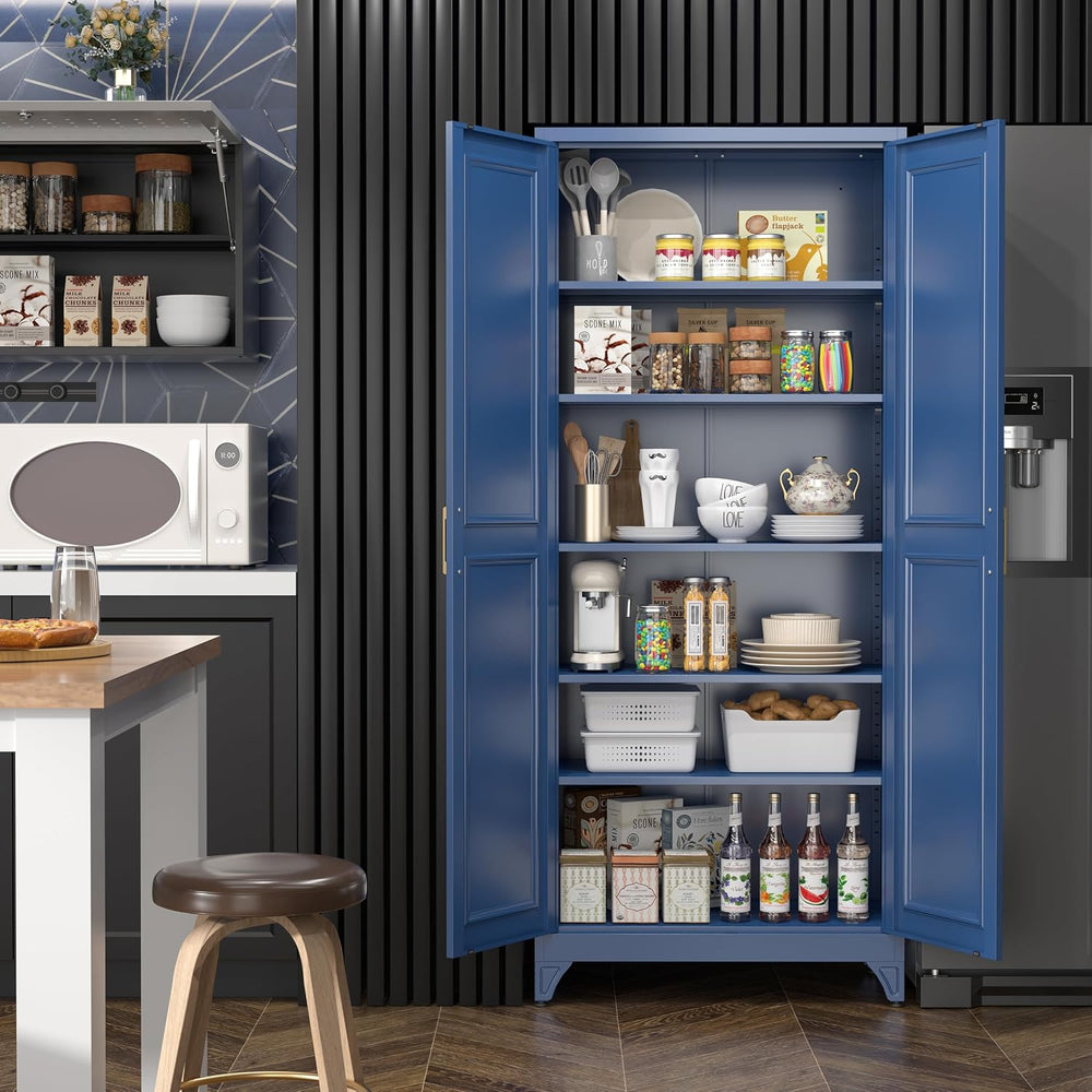 SteeLoong 75”Metal Pantry Storage Cabinet with Doors & 5 Adjustable Shelves