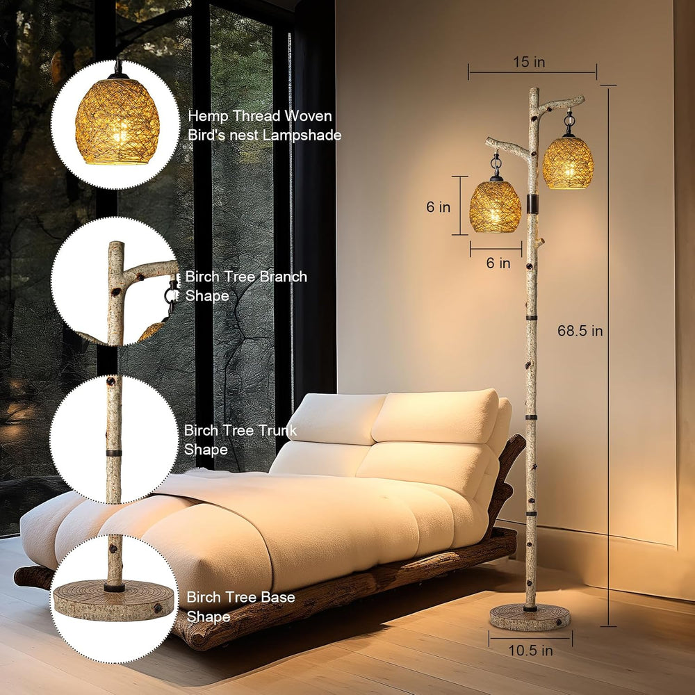 Scenekoy 68.5" Rustic Floor lamp with Remote Control, Bird Nest Lantern