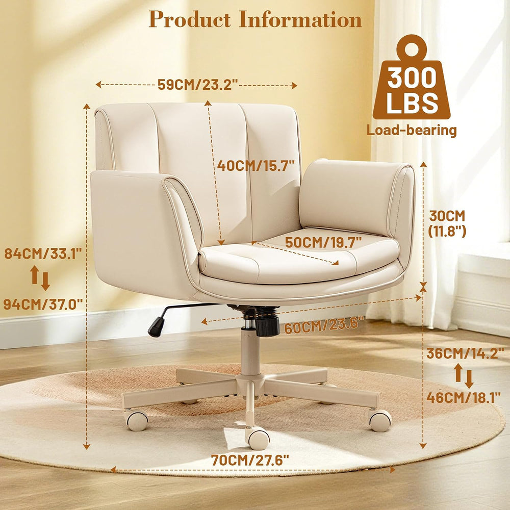 HeroSet Criss Cross Chair with Wheels & Armrests,Comfy Wide Vanity Chair,...