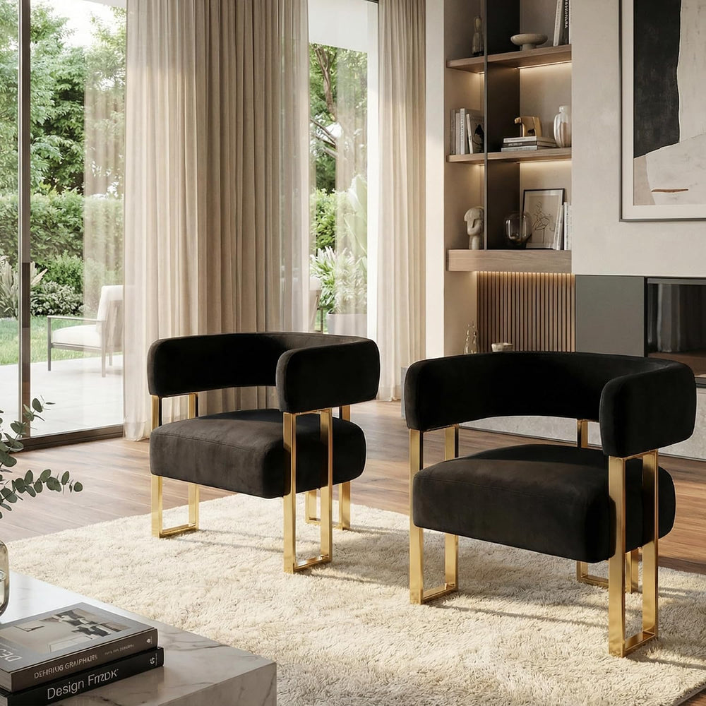 Hyfirm Modern Barrel Accent Chairs Set of 2, Comfy Velvet Upholstered Armchai...