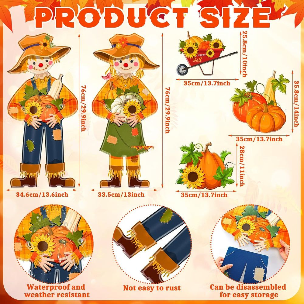 5 Pcs Metal Thanksgiving Outdoor Decor, Fall Scarecrow Yard Stake