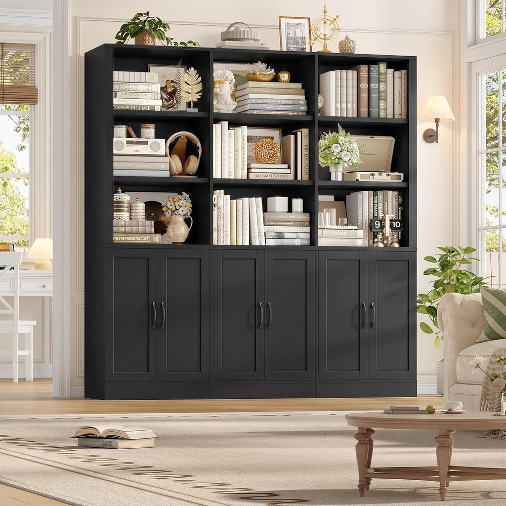FINETONES 70” H x 63” W Triple Wide Bookshelf, Tall Bookcase with 6 Doors
