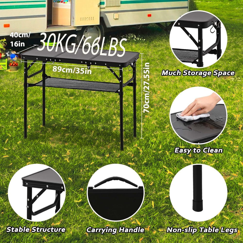 YihuiKo Folding Picnic Table with Storage Net, Foldable Camping Table