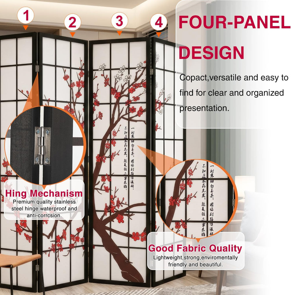 Dopinmin Room Divider,4 Panel Folding Privacy Divider for Room Separation