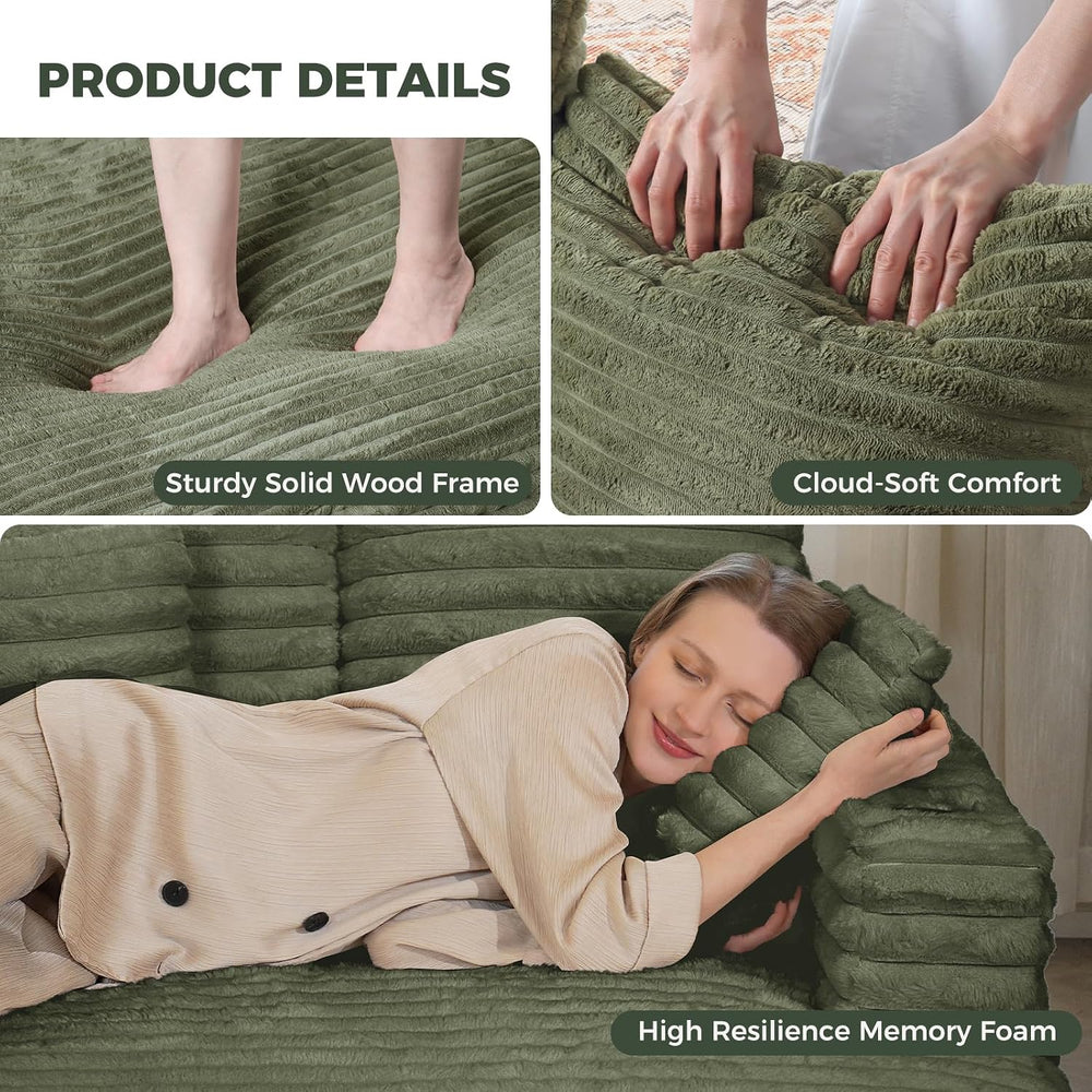 60" Oversized Chaise Lounge Chair with Wood Frame, USB Charging Port, Green