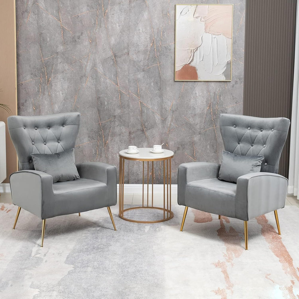 ZJhome Button- Tufted Living Room Chairs, WingBack Velvet Accent Chair Armcha...